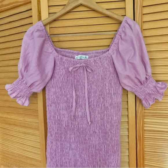 Faithfull the brand Annibelis Smocked linen Mini Dress purple - Picture 4 of 10